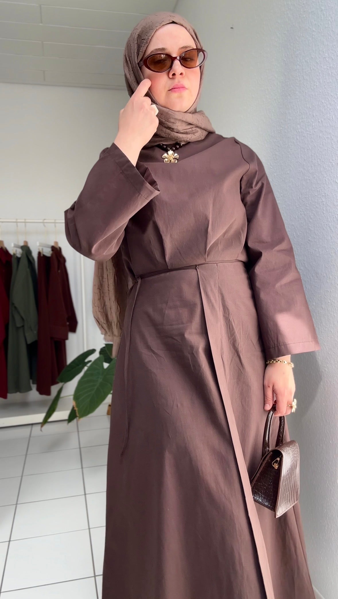 Cotton Kleid mit Wickel Detail - Braun
