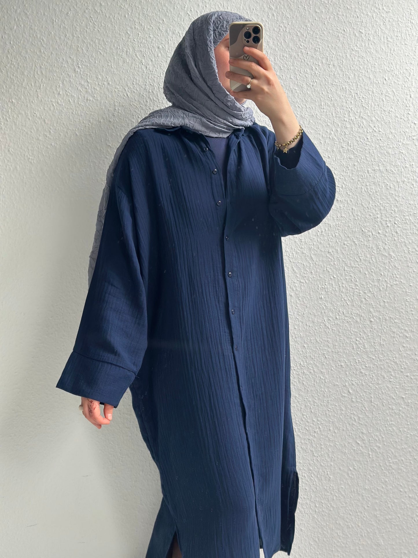 Soft Langes Musselin Hemd - Dunkelblau