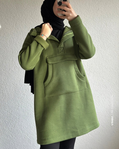 Kapüşonlu Sweatshirt-Haki(Hoodie Sweatshirt-Khaki)