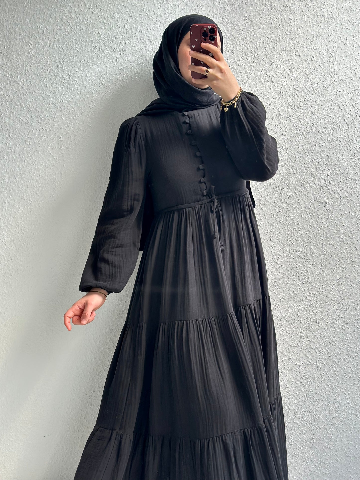 Elya Musselin Kleid- Schwarz