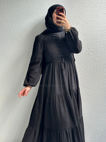 Elya Musselin Kleid- Schwarz