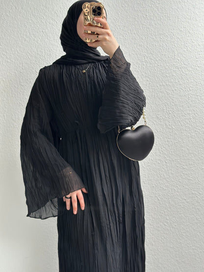 Crinkle Chiffon Kleid - Schwarz