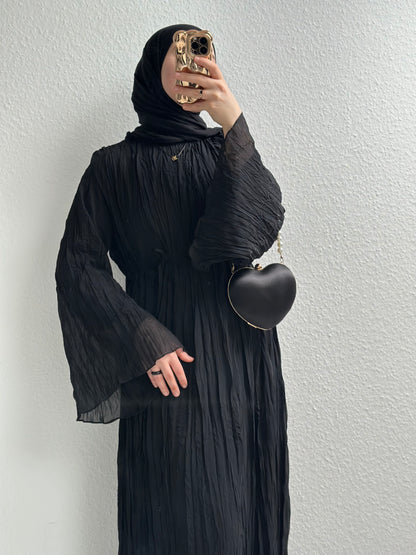 Crinkle Chiffon Kleid - Schwarz