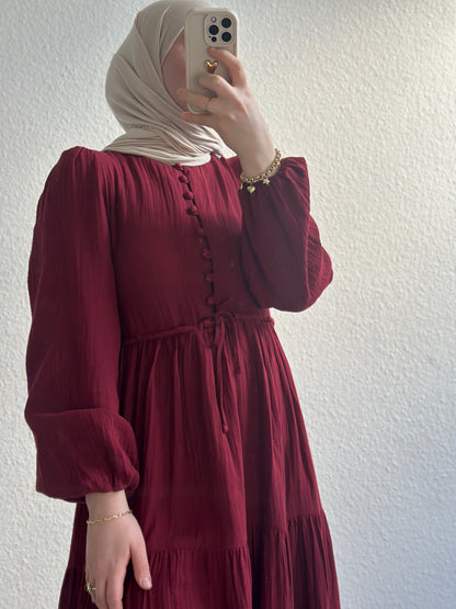 Elya Musselin Kleid- Burgunderrot