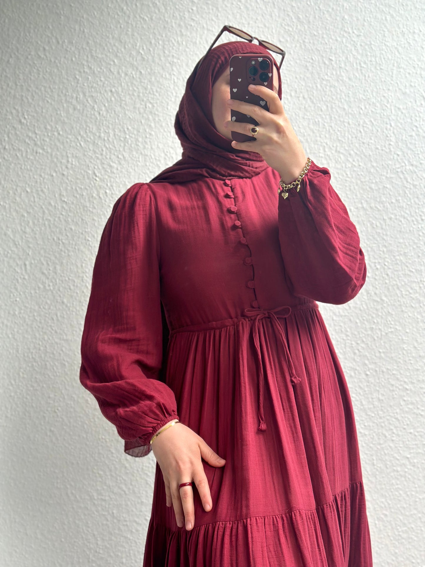 Elya Musselin Kleid- Burgunderrot