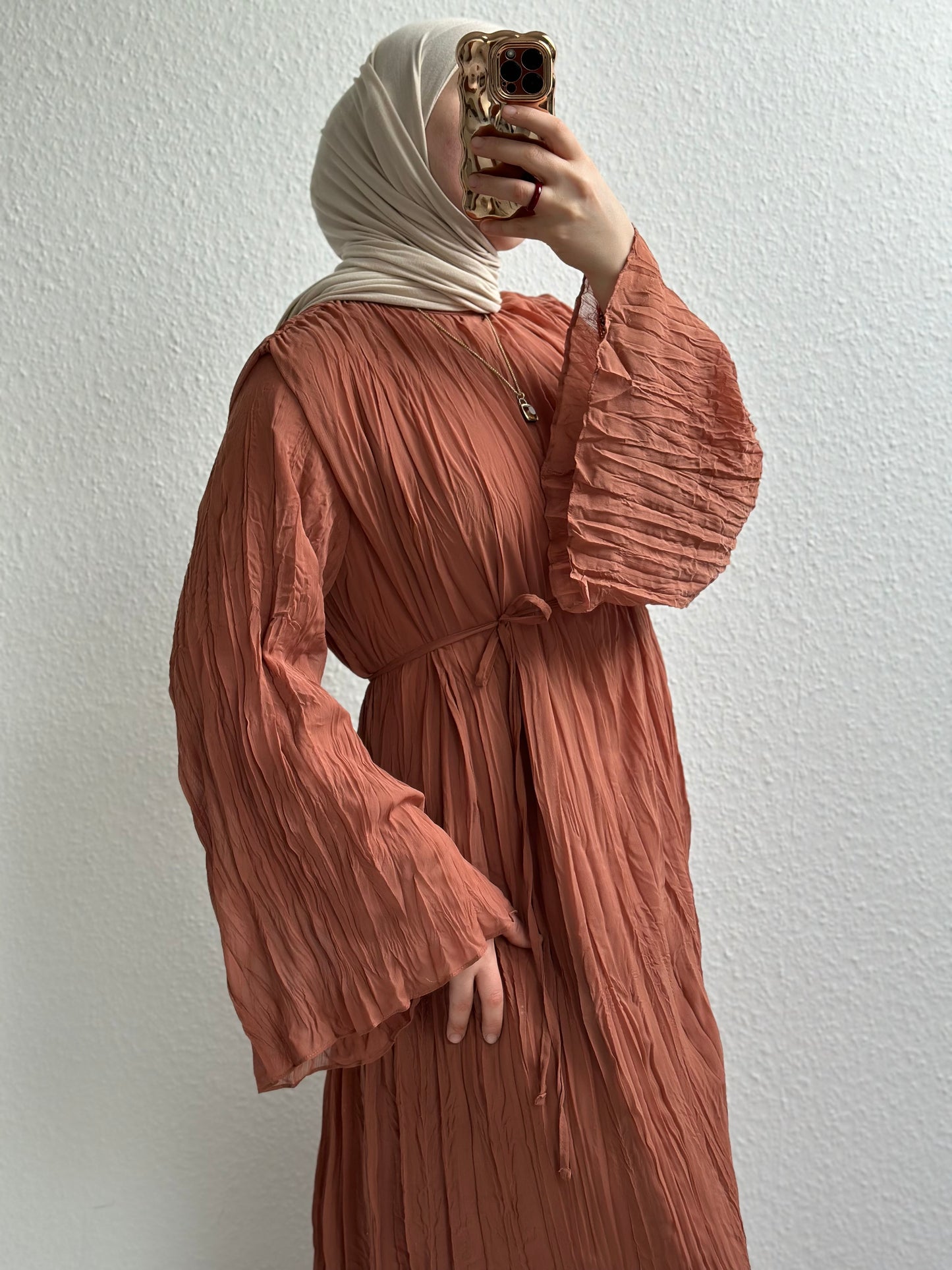 Crinkle Chiffon Kleid - Zimt