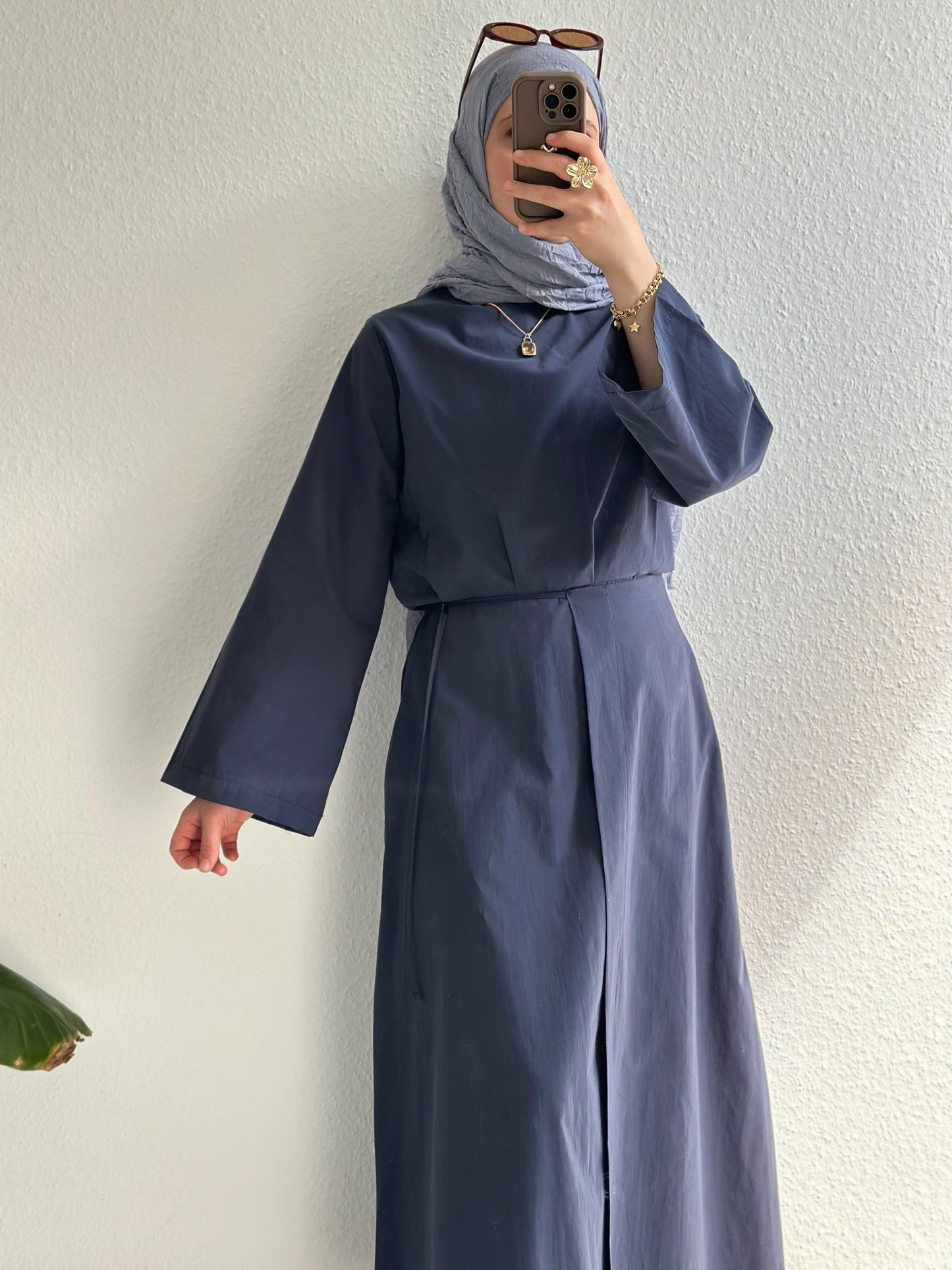 Cotton Kleid mit Wickel Detail - Blau