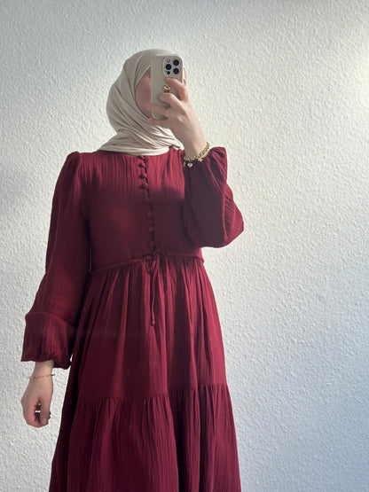 Elya Musselin Kleid- Burgunderrot