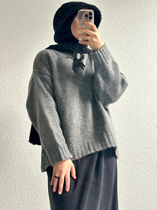 Cozy dicker Strickpullover - Dunkelgrau