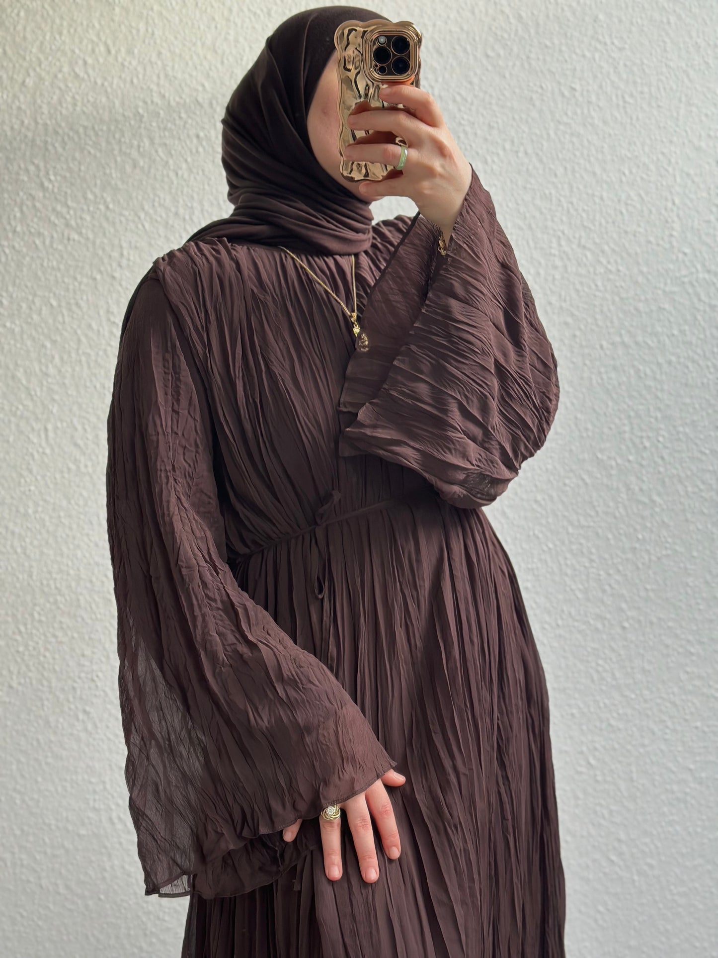 Crinkle Chiffon Kleid - Braun