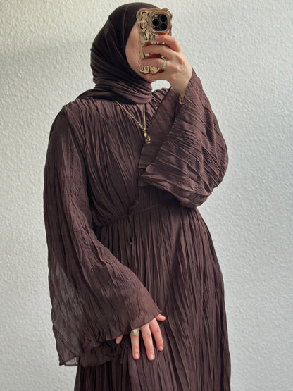 Crinkle Chiffon Kleid - Braun