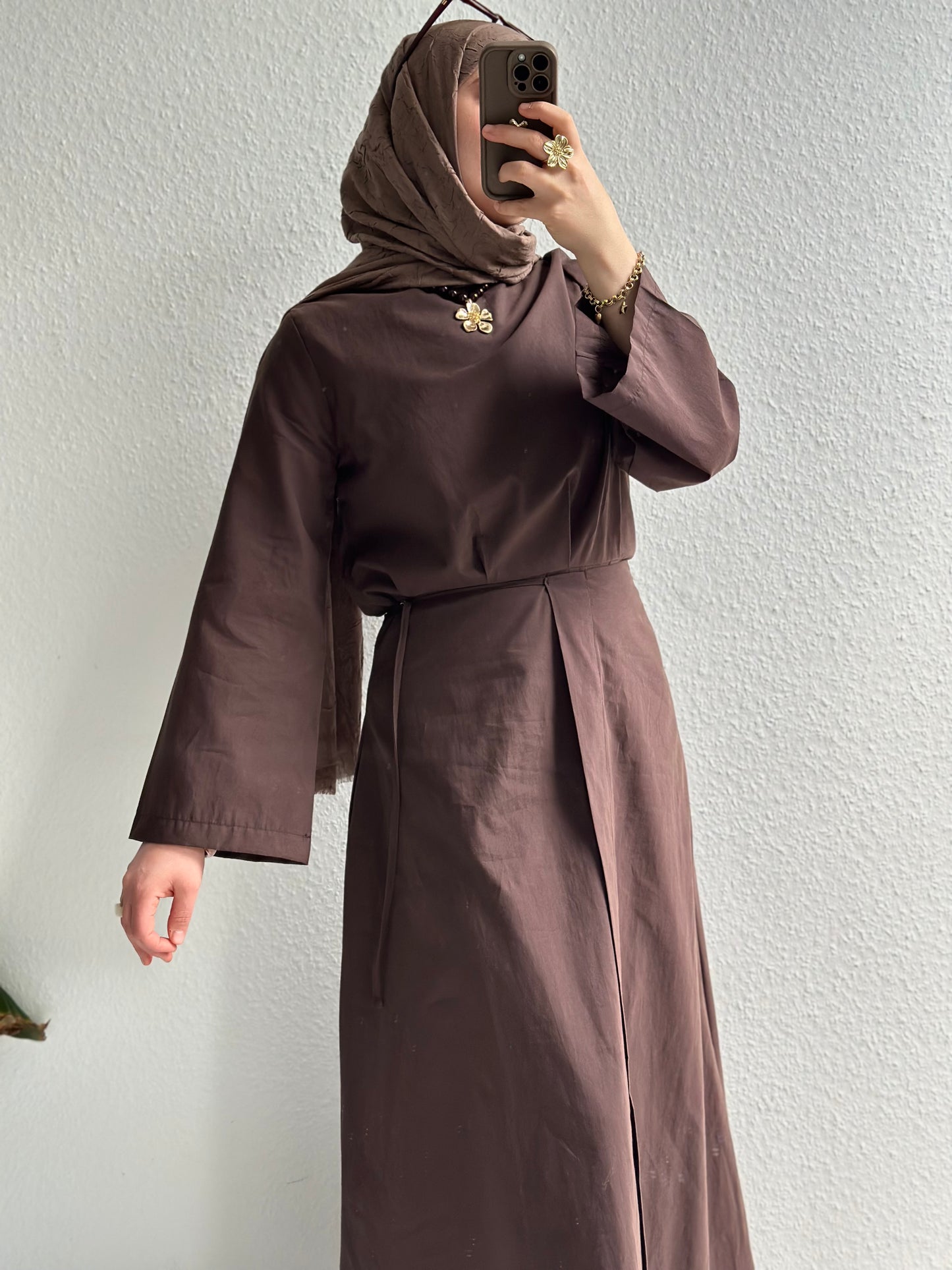 Cotton Kleid mit Wickel Detail - Braun
