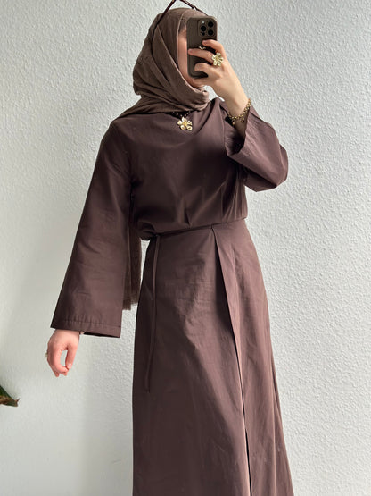 Cotton Kleid mit Wickel Detail - Braun