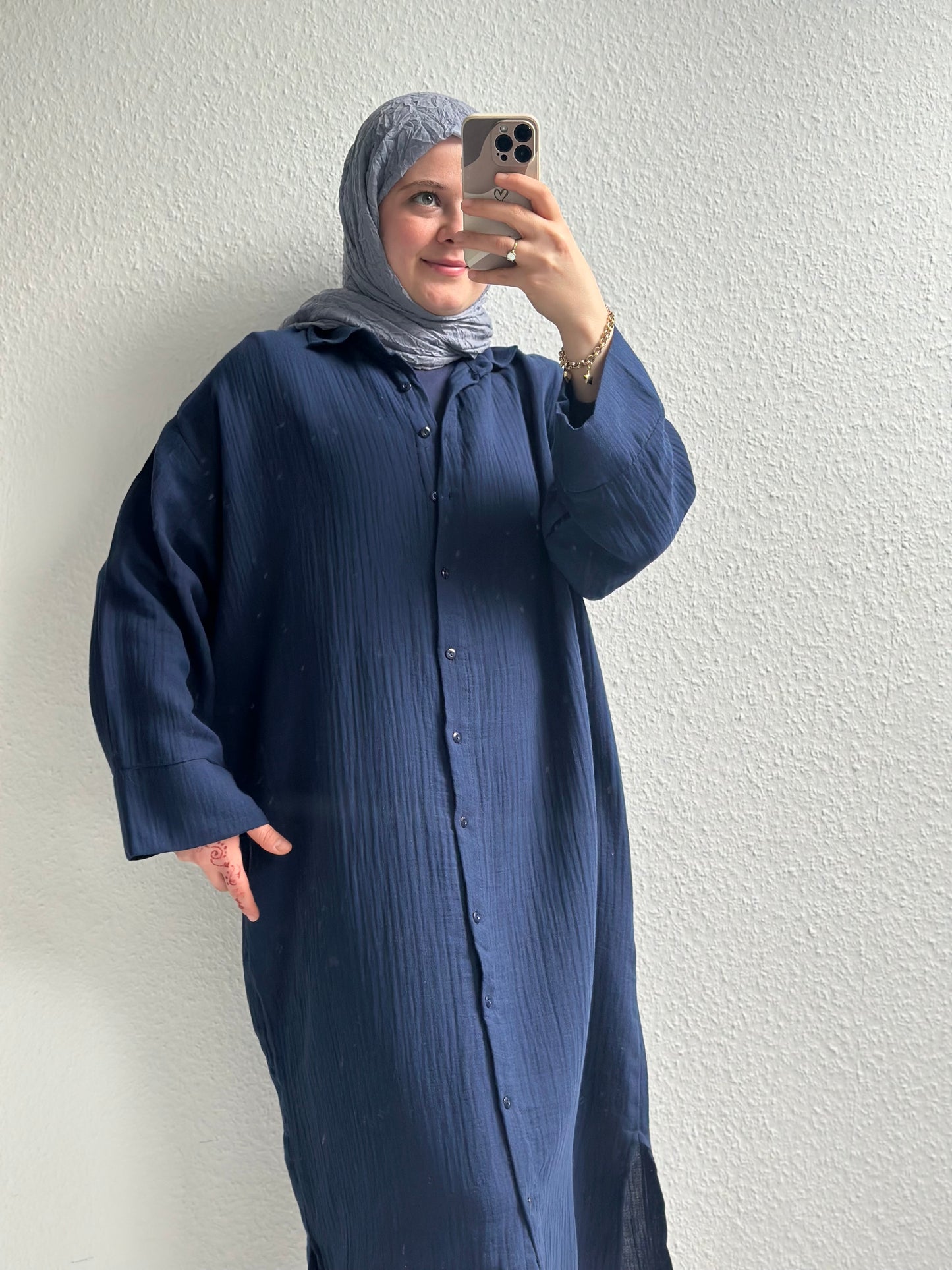 Soft Langes Musselin Hemd - Dunkelblau