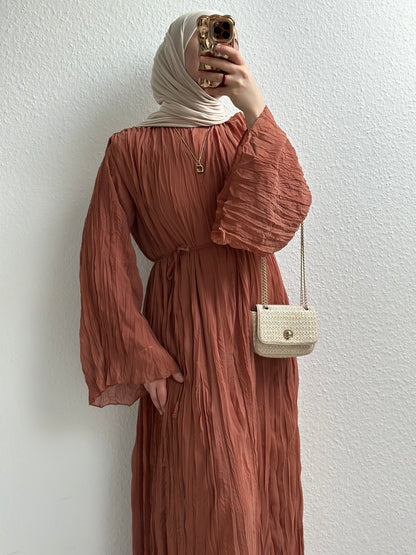 Crinkle Chiffon Kleid - Zimt