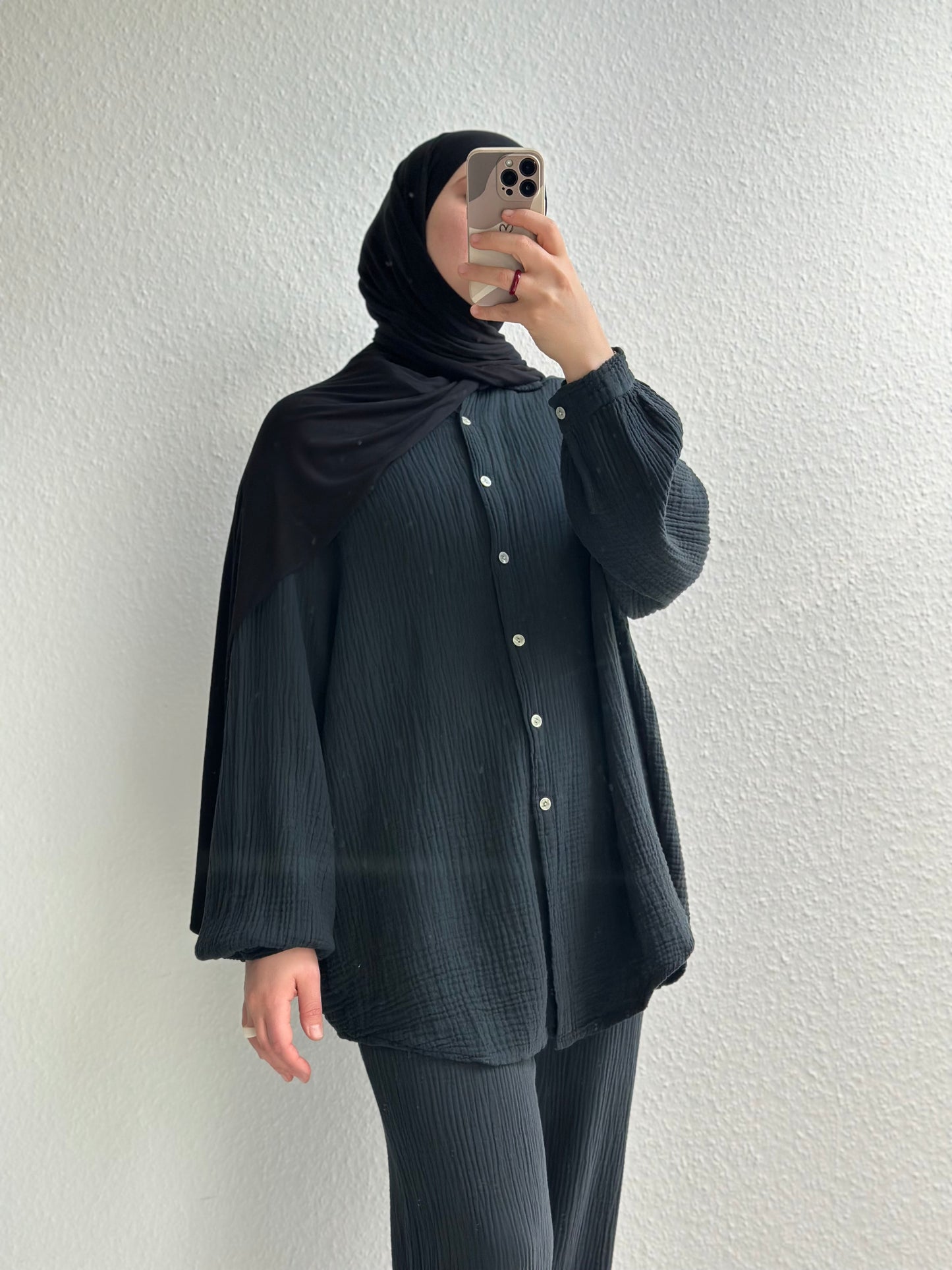 Basic Musselin Zweiteiler - Schwarz
