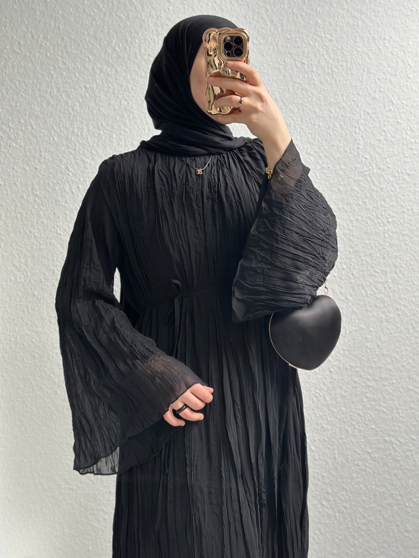 Crinkle Chiffon Kleid - Schwarz