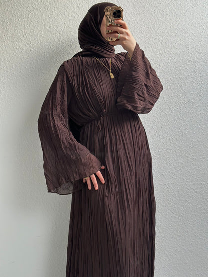 Crinkle Chiffon Kleid - Braun