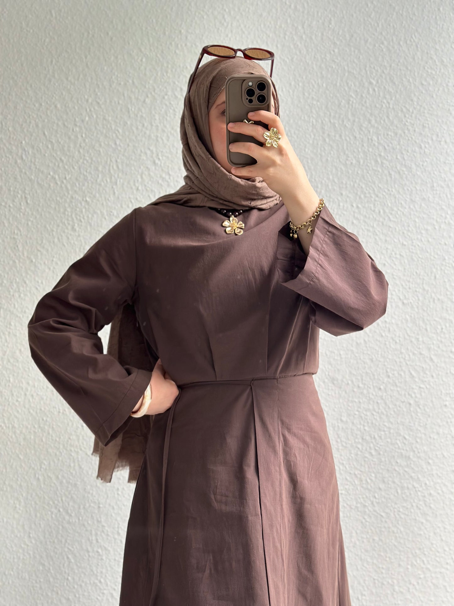 Cotton Kleid mit Wickel Detail - Braun