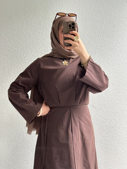 Cotton Kleid mit Wickel Detail - Braun