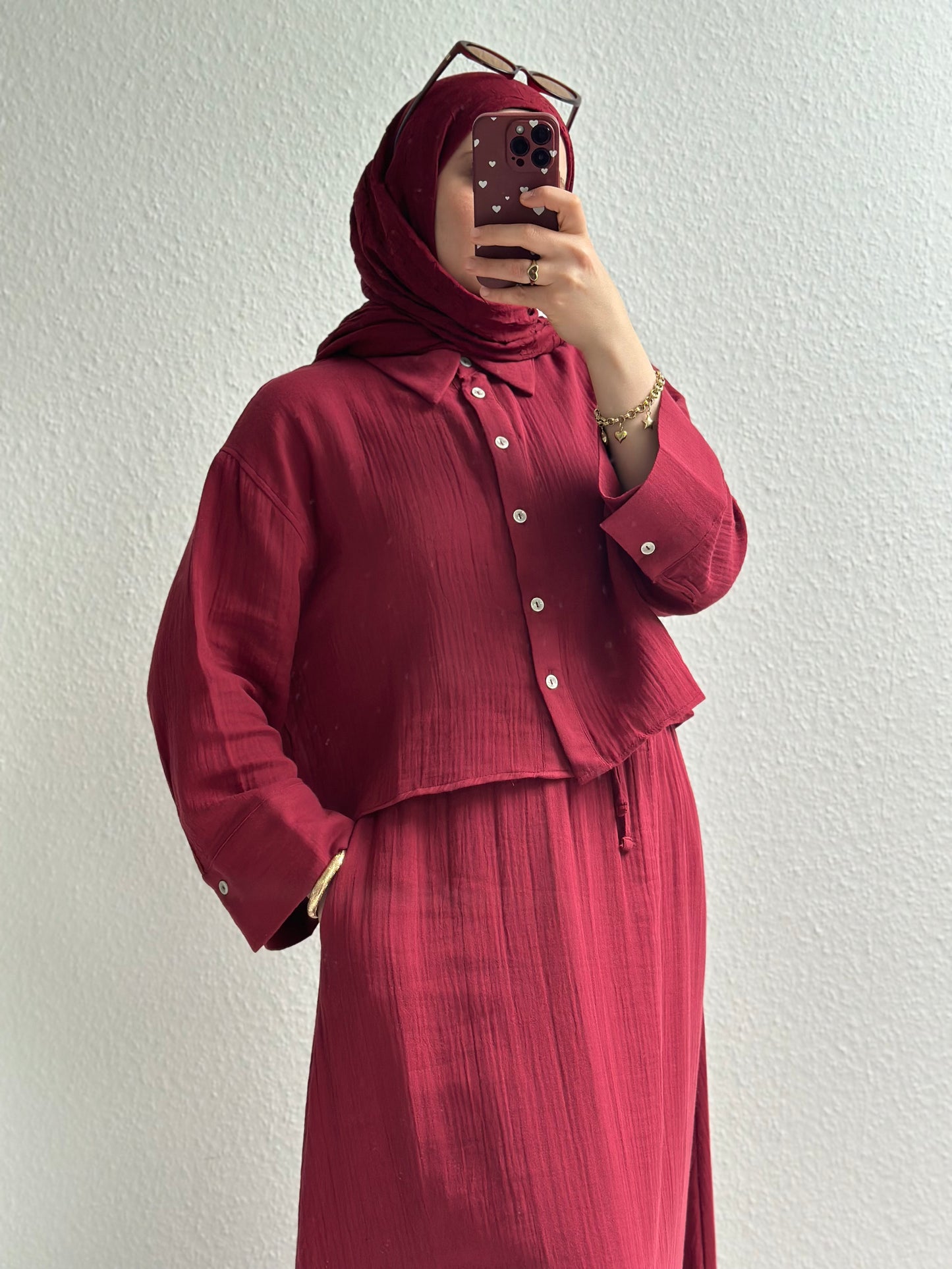 Soft Musselin Zweiteiler - Bordeuxrot