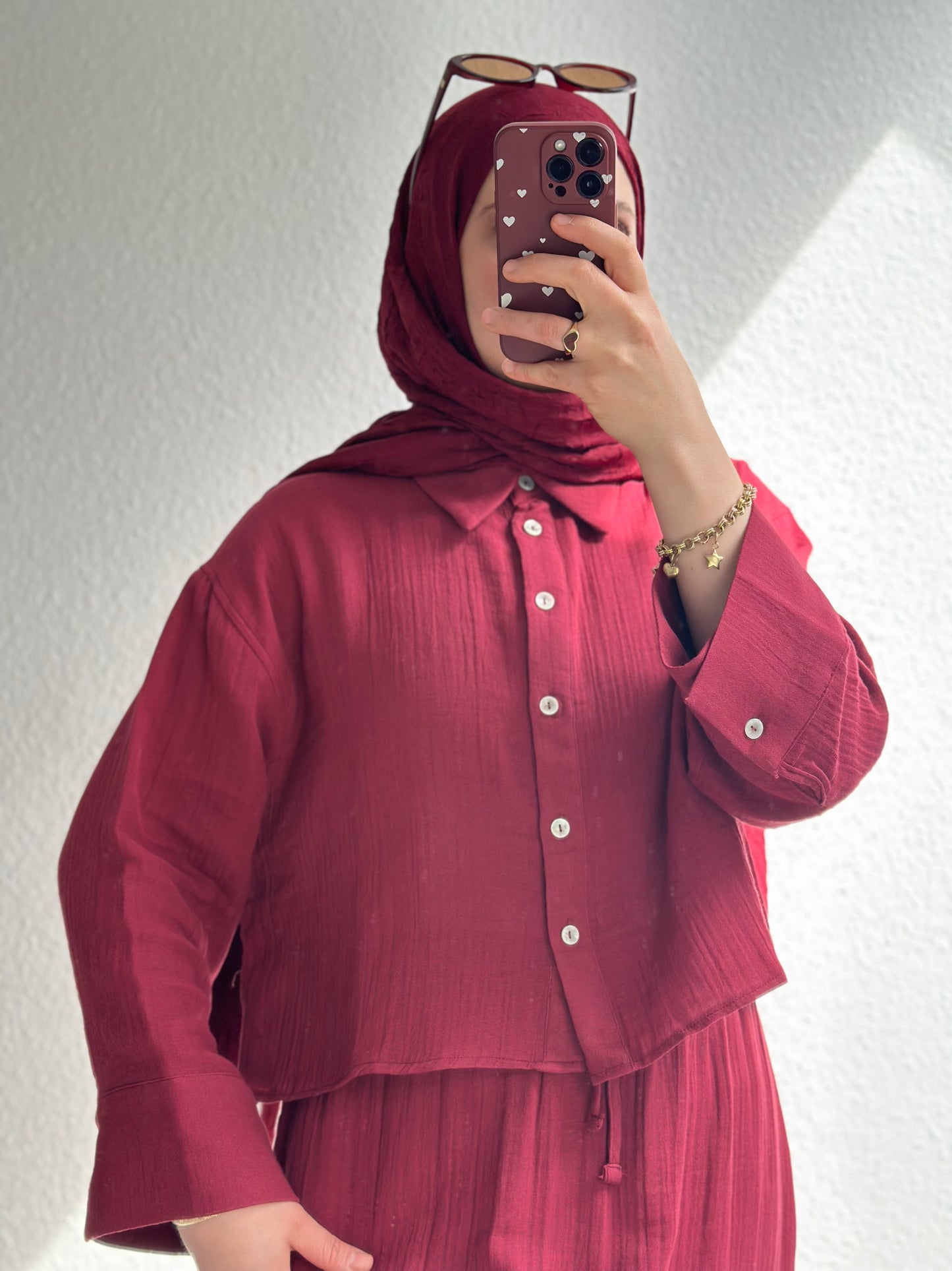 Soft Musselin Zweiteiler - Bordeuxrot