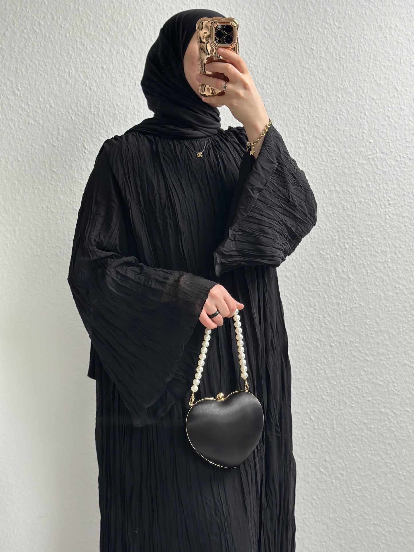 Crinkle Chiffon Kleid - Schwarz
