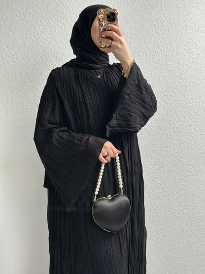 Crinkle Chiffon Kleid - Schwarz