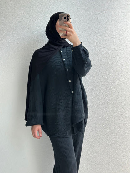 Basic Musselin Zweiteiler - Schwarz