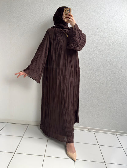 Crinkle Chiffon Kleid - Braun