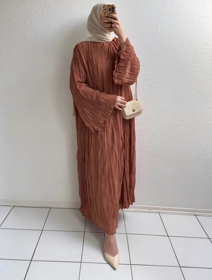 Crinkle Chiffon Kleid - Zimt