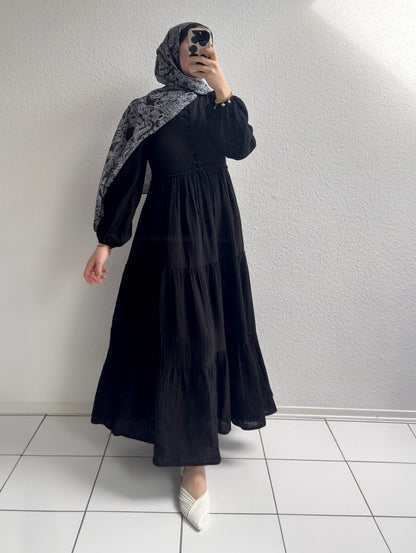 Elya Musselin Kleid- Schwarz