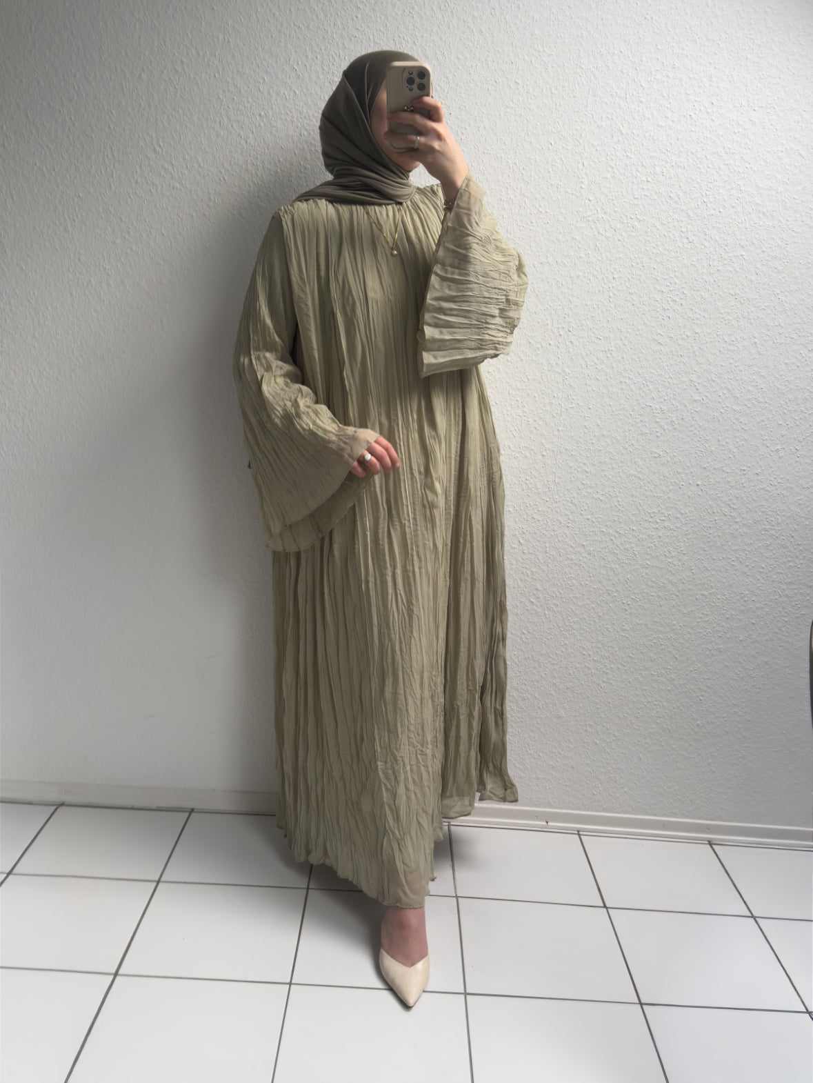 Crinkle Chiffon Kleid - Grün