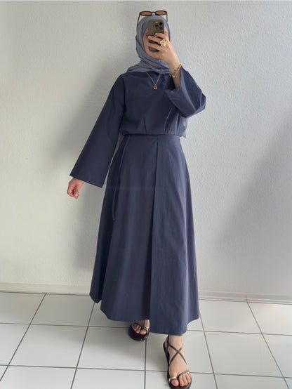 Cotton Kleid mit Wickel Detail - Blau