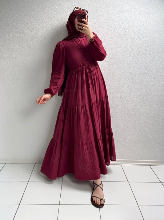 Elya Musselin Kleid- Burgunderrot