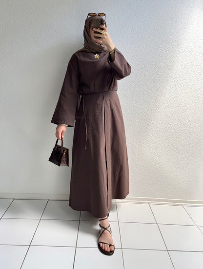 Cotton Kleid mit Wickel Detail - Braun
