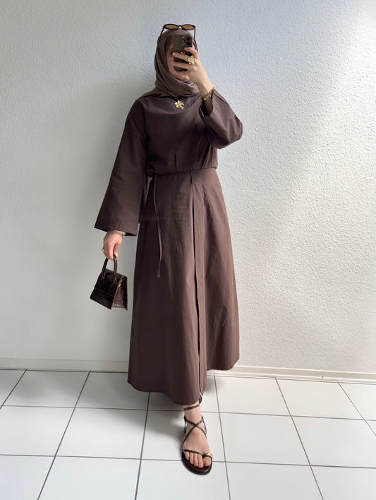 Cotton Kleid mit Wickel Detail - Braun