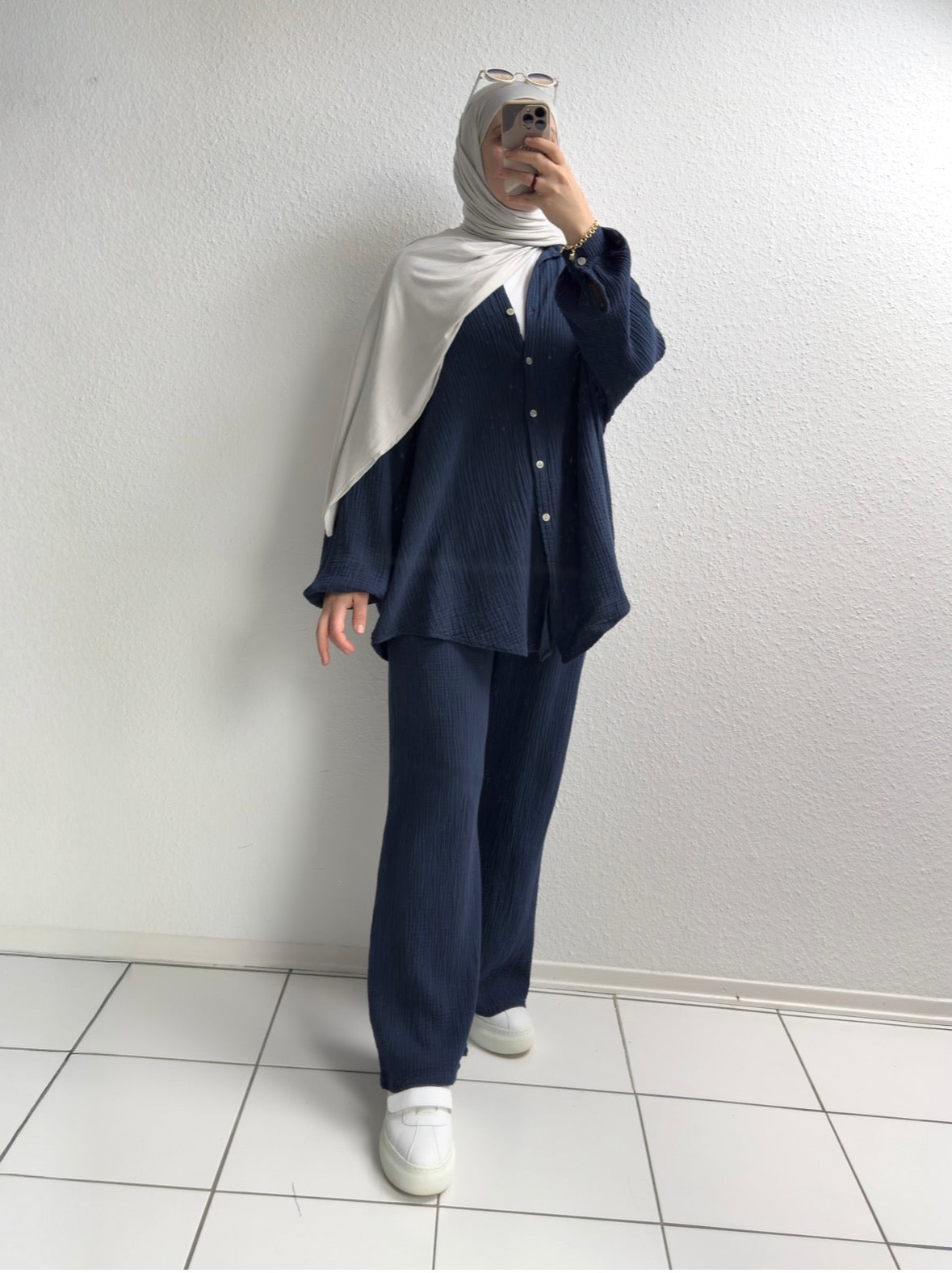 Basic Musselin Zweiteiler - Dunkelblau