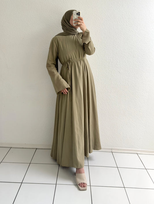 Ivory Leinen Kleid - Khaki