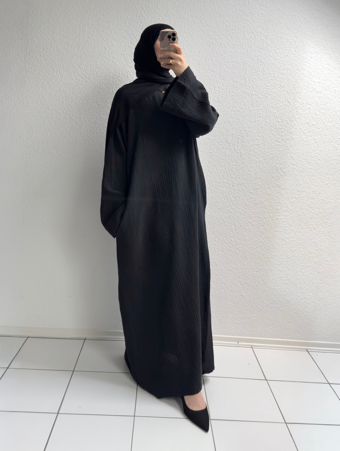 Musselin Nayra Abaya - Schwarz