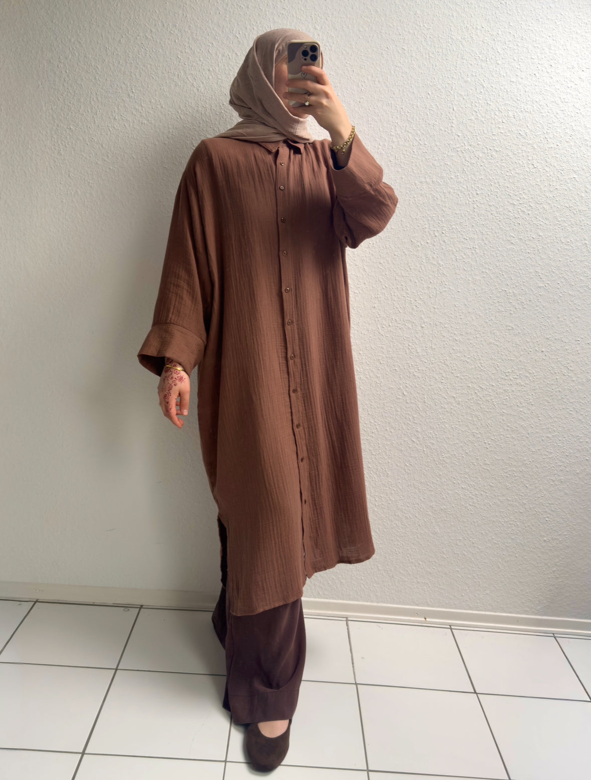 Soft Langes Musselin Hemd - Braun