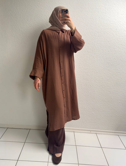 Soft Langes Musselin Hemd - Braun