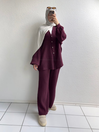 Basic Musselin Zweiteiler - Bordeuxrot