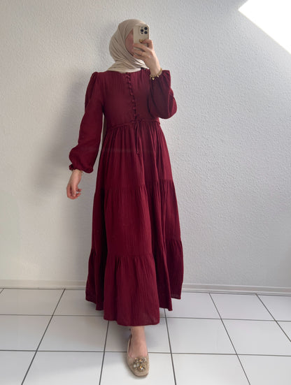 Elya Musselin Kleid- Burgunderrot