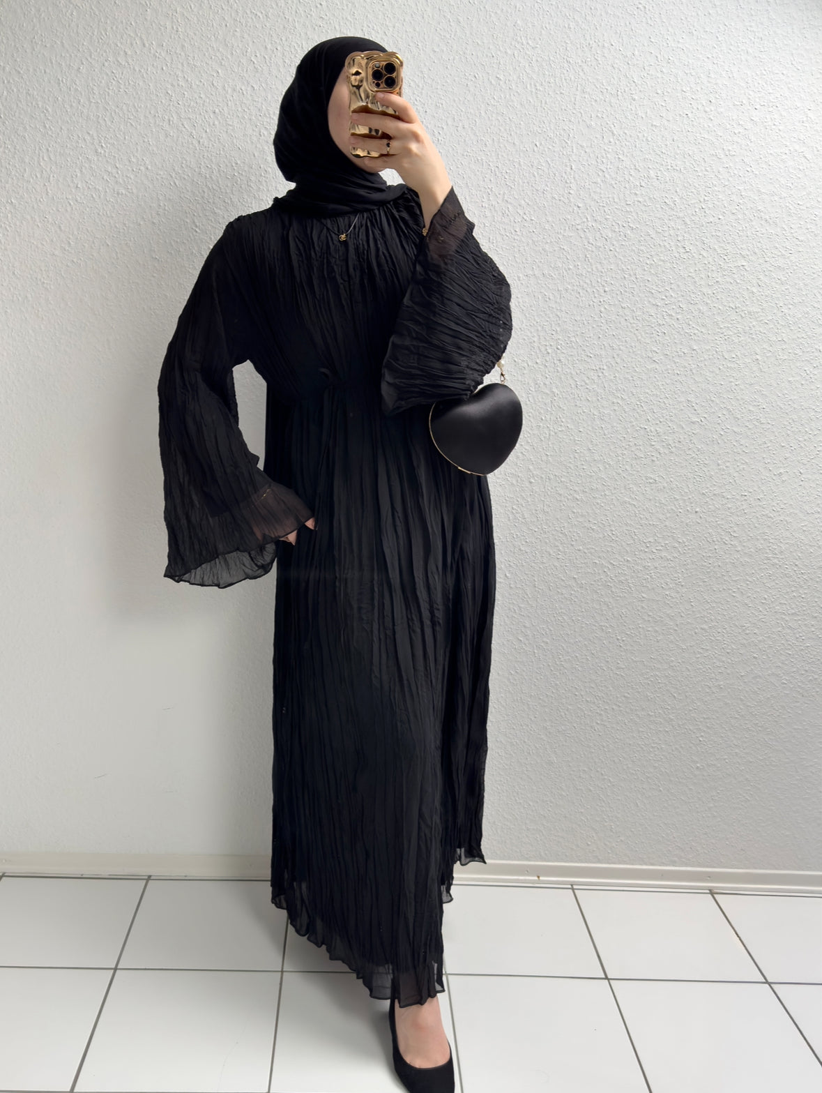 Crinkle Chiffon Kleid - Schwarz