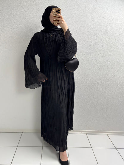 Crinkle Chiffon Kleid - Schwarz