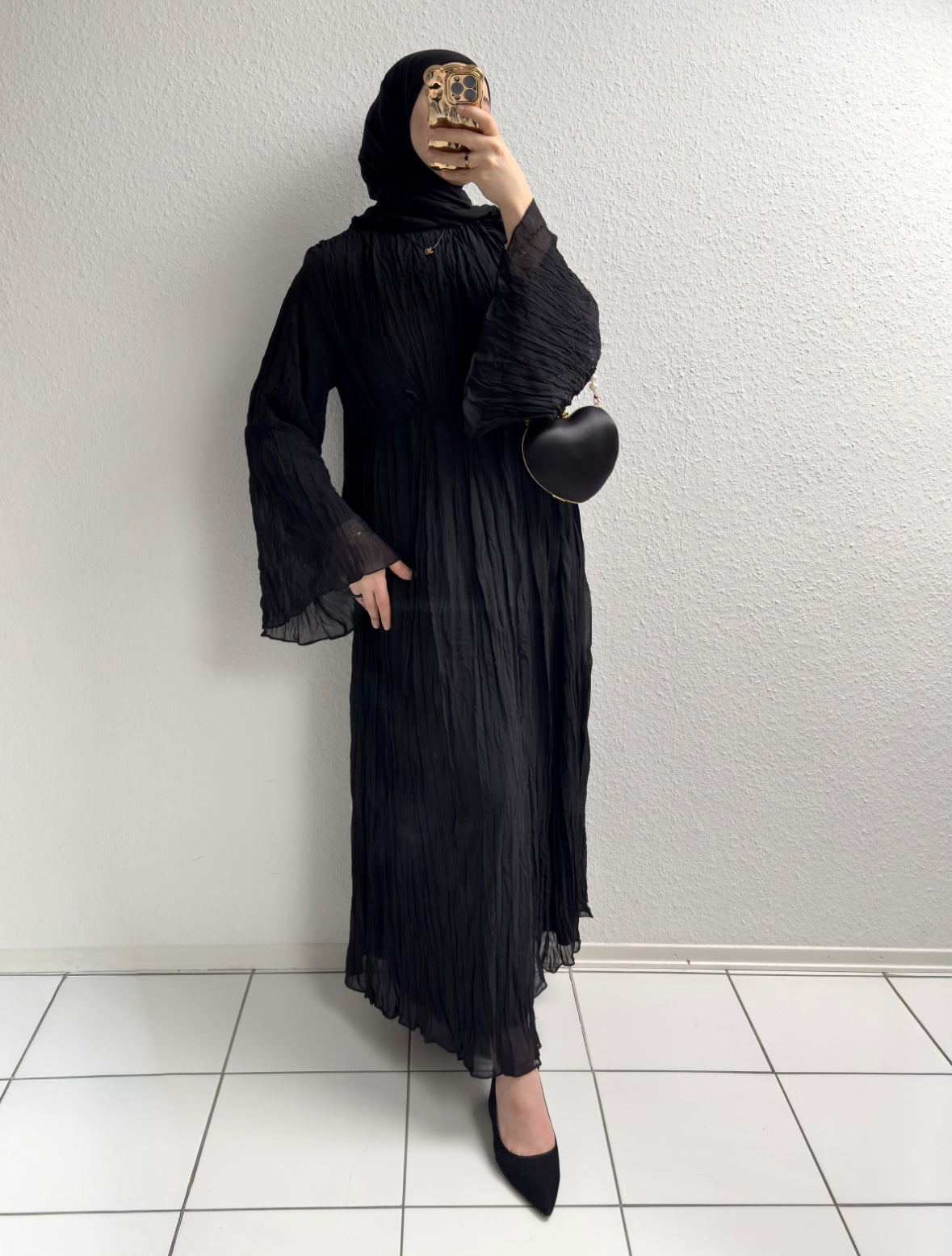 Crinkle Chiffon Kleid - Schwarz