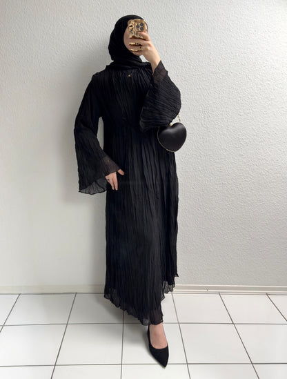 Crinkle Chiffon Kleid - Schwarz