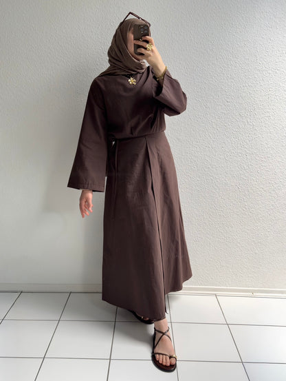 Cotton Kleid mit Wickel Detail - Braun