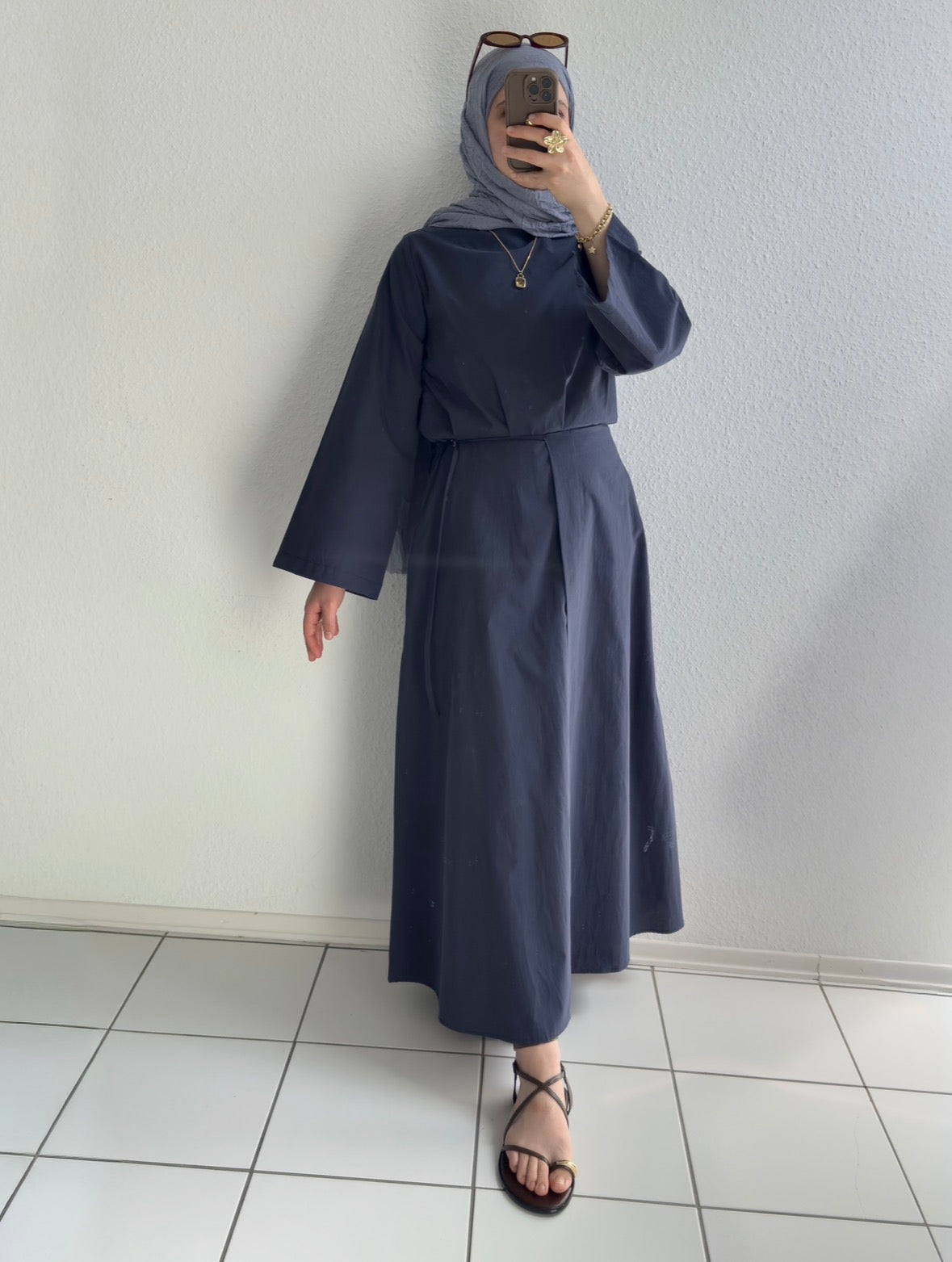 Cotton Kleid mit Wickel Detail - Blau